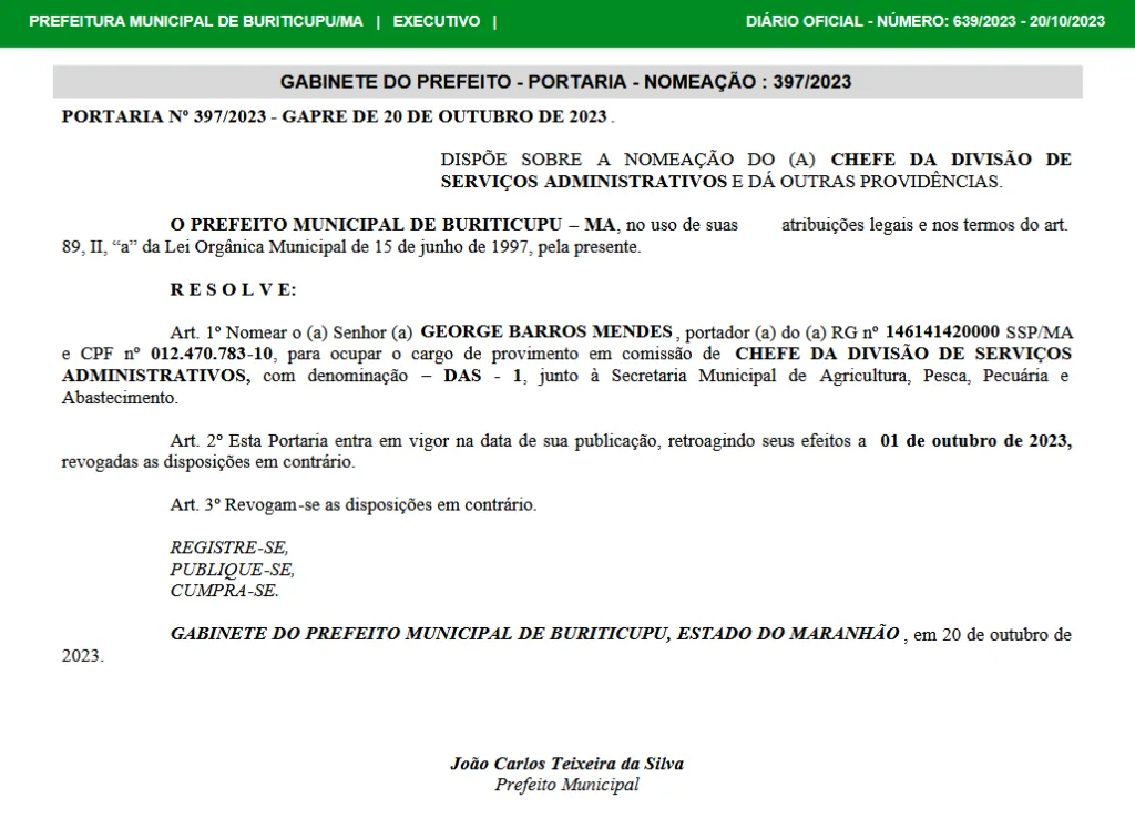 Nomeação de George Barros Mendes